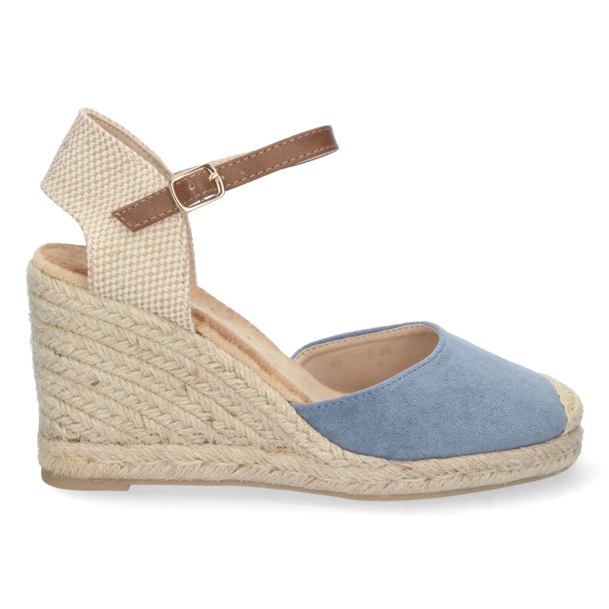 Alpargatas sandalias de cuña media y hebilla mujer color azul