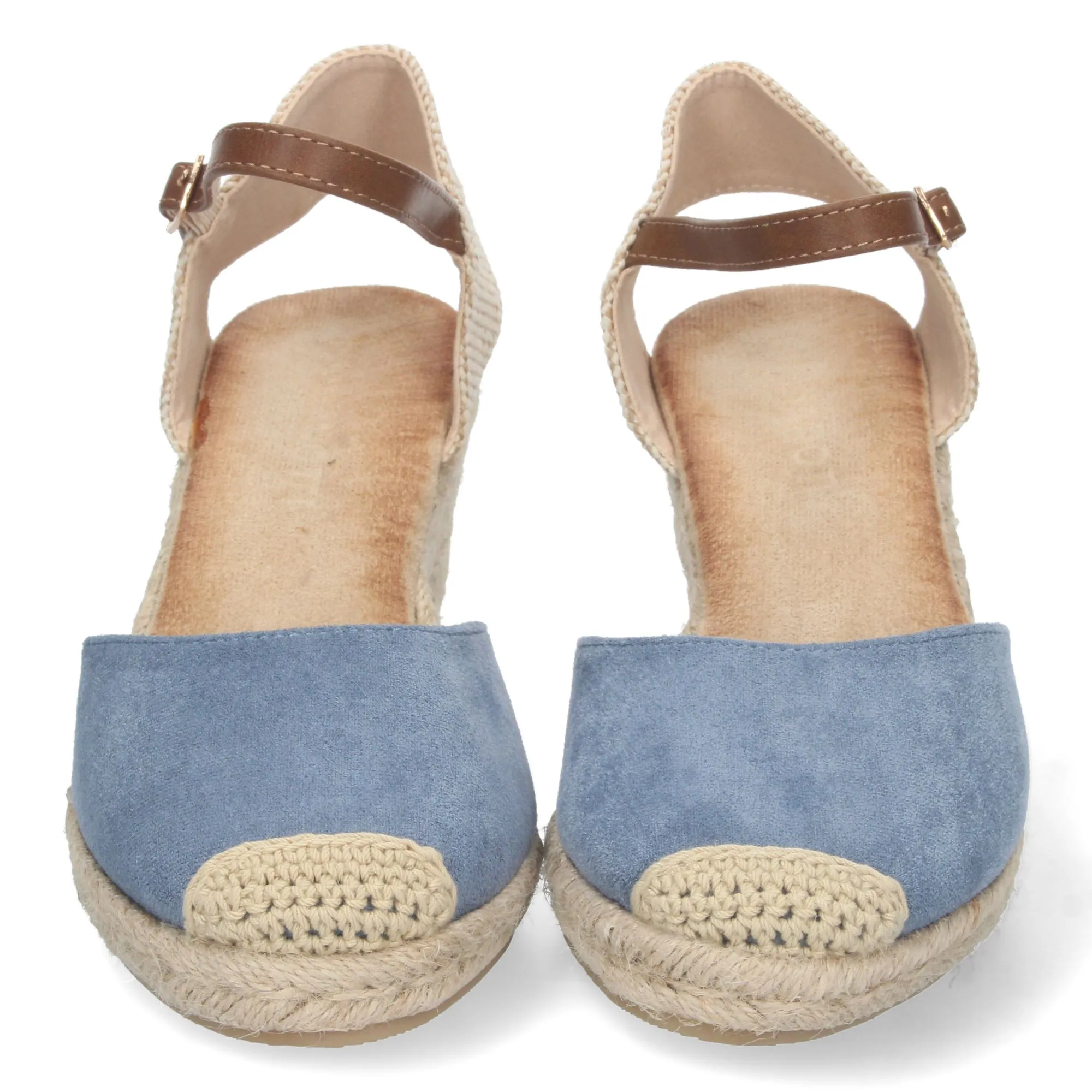 Alpargatas sandalias de cuña media y hebilla mujer color azul