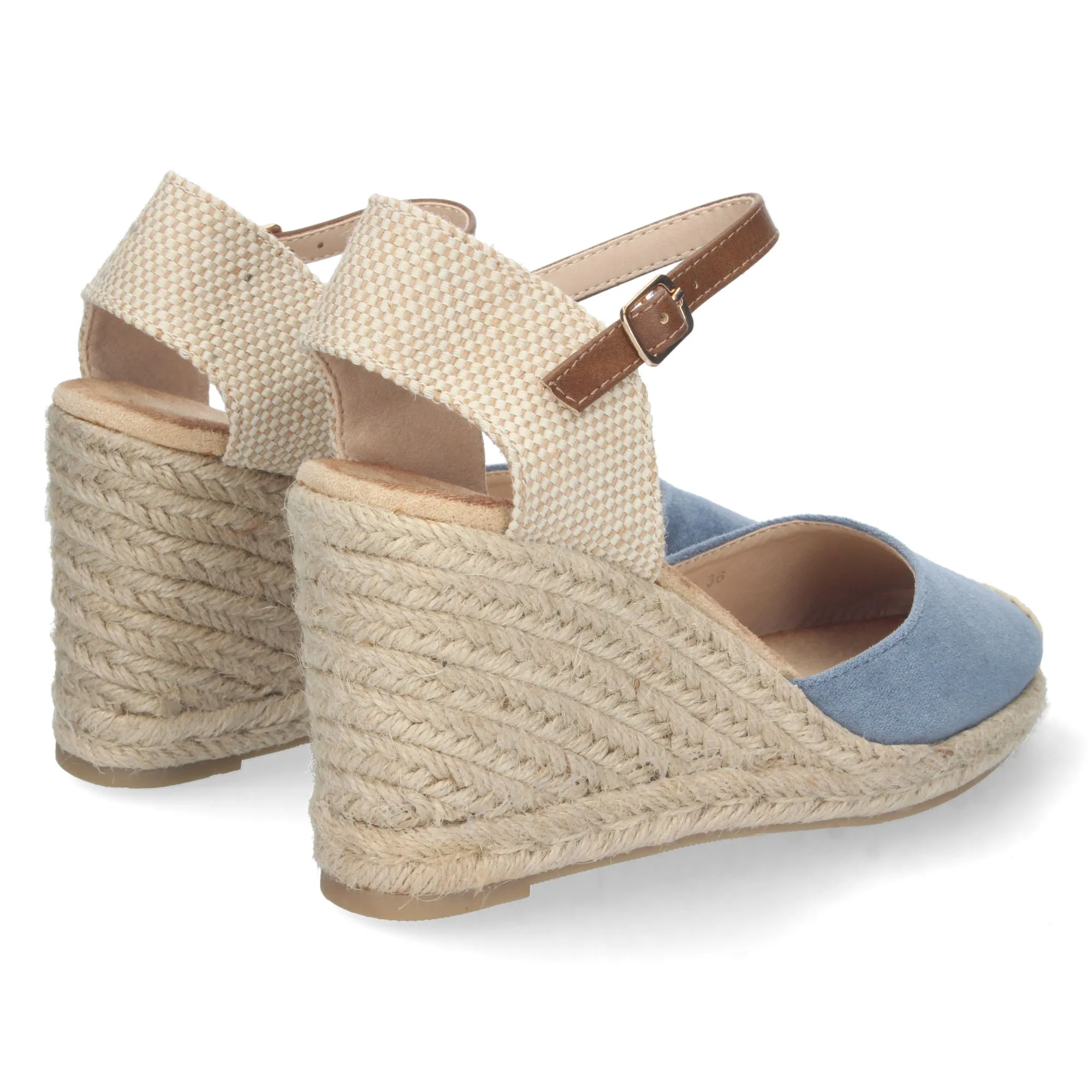 Alpargatas sandalias de cuña media y hebilla mujer color azul