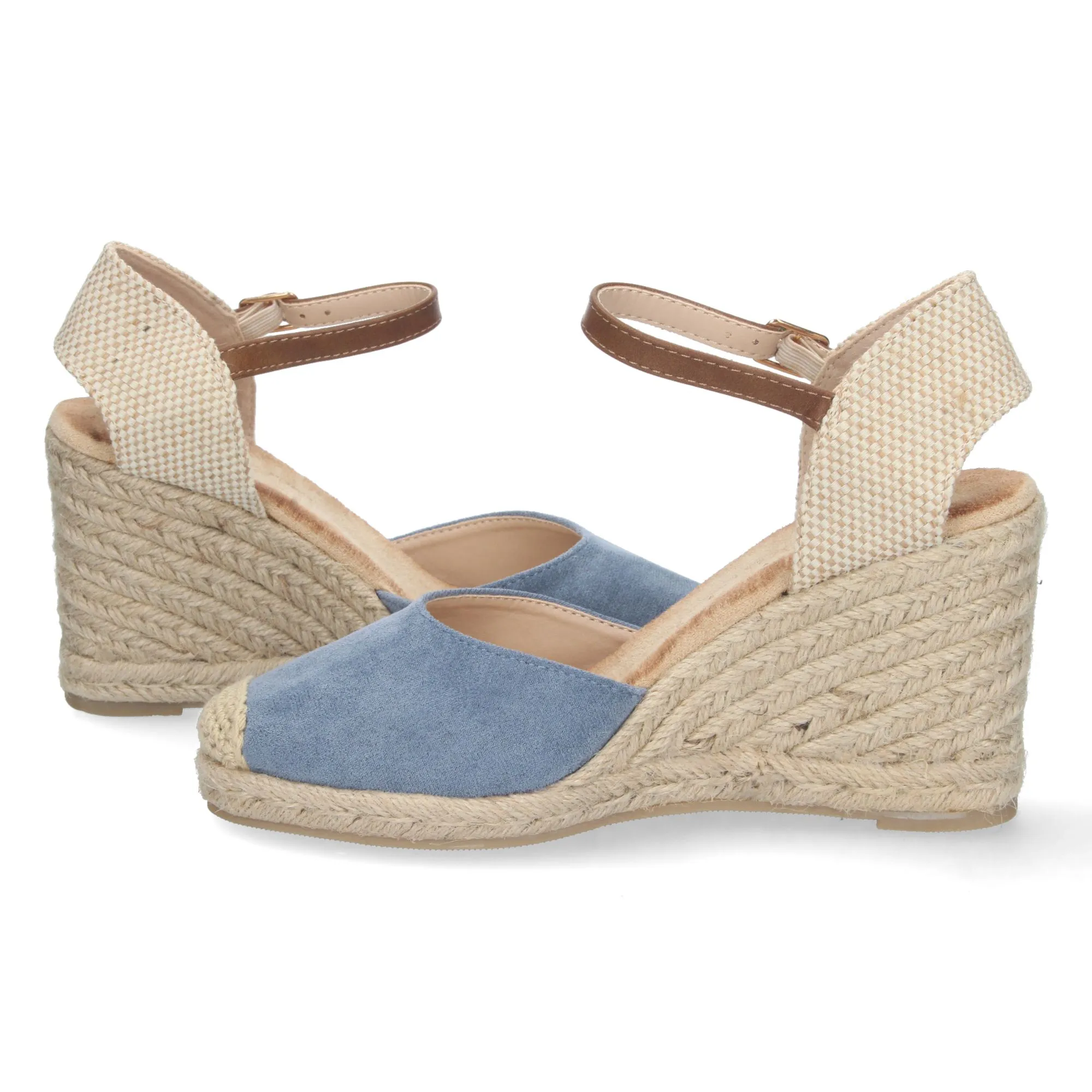 Alpargatas sandalias de cuña media y hebilla mujer color azul