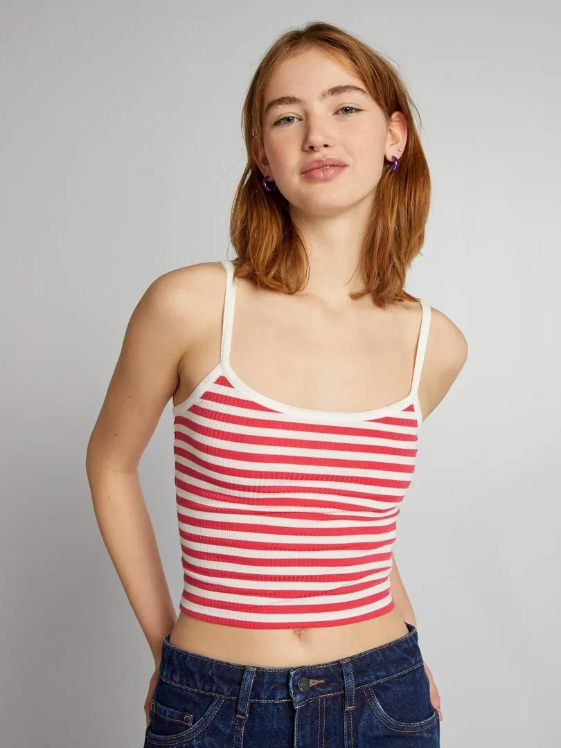 CAMISETA DE TIRANTES DE PUNTO DE CANALé A RAYAS  ROSA