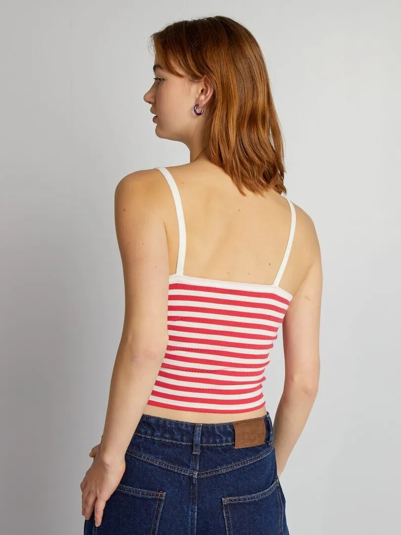 CAMISETA DE TIRANTES DE PUNTO DE CANALé A RAYAS  ROSA