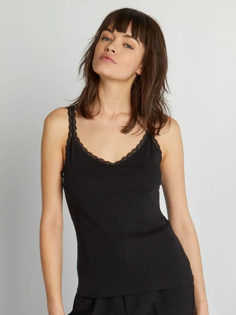 CAMISETA DE TIRANTES FINOS DE PUNTO POINTELLE  NEGRO
