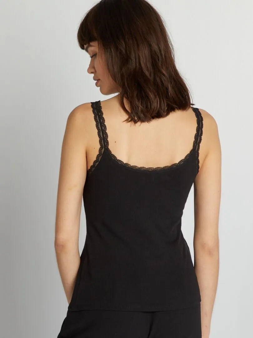 CAMISETA DE TIRANTES FINOS DE PUNTO POINTELLE  NEGRO