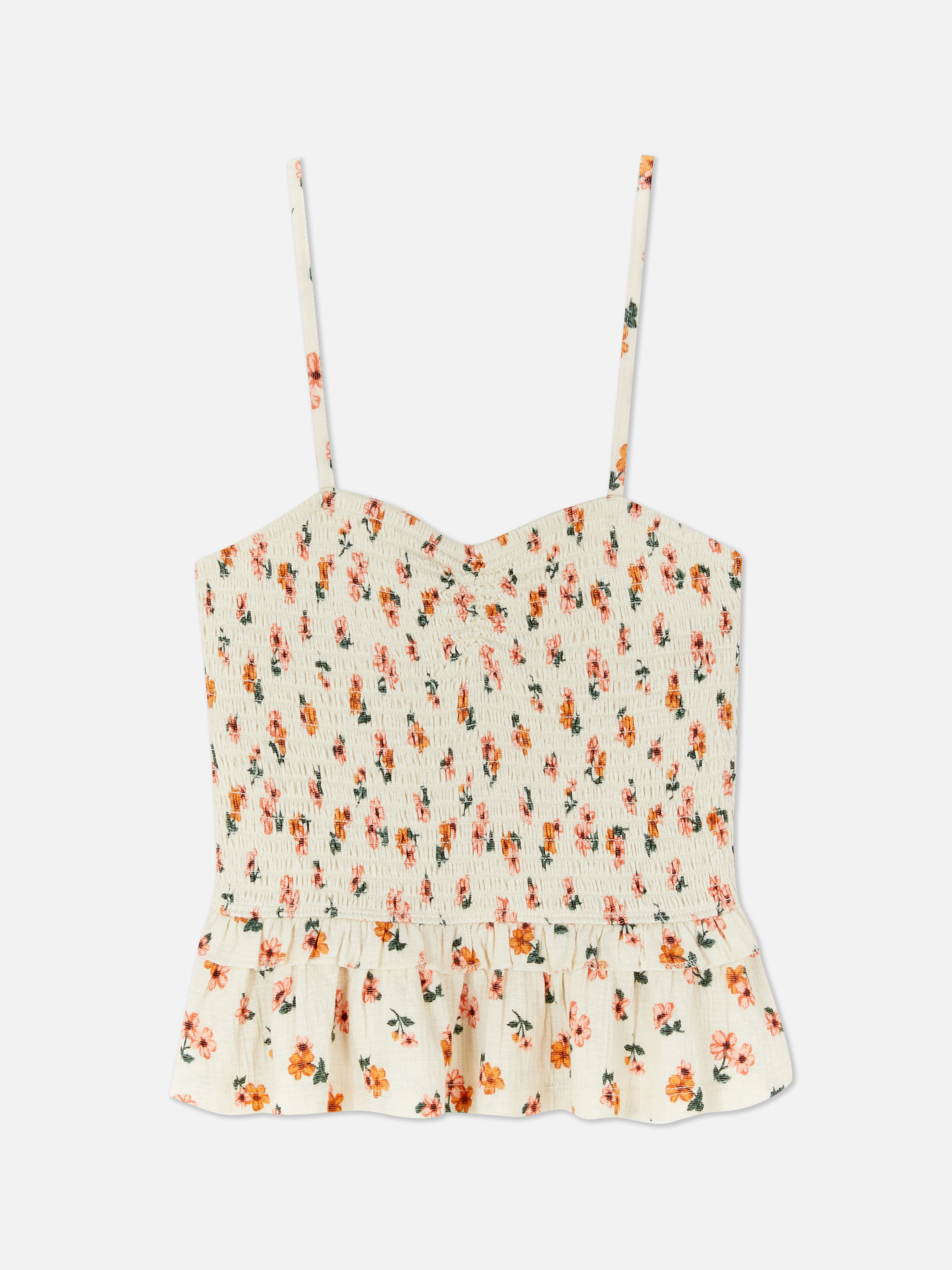 Camiseta de tirantes floral fruncida combinable
