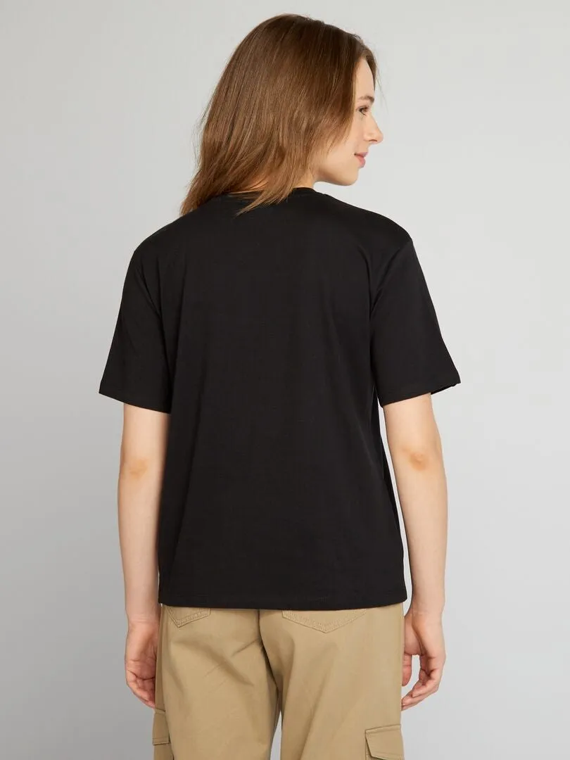 CAMISETA OVERSIZE CON CUELLO REDONDO 'SMILEY'  NEGRO