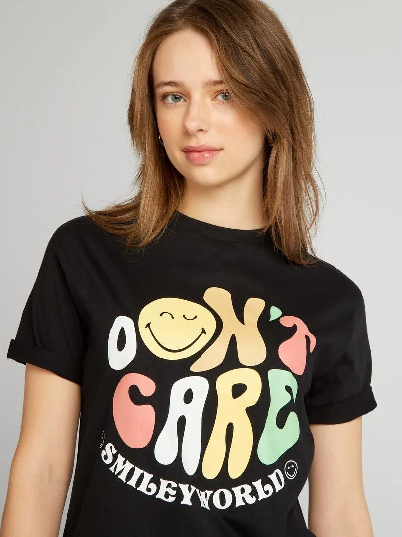 CAMISETA OVERSIZE CON CUELLO REDONDO 'SMILEY'  NEGRO