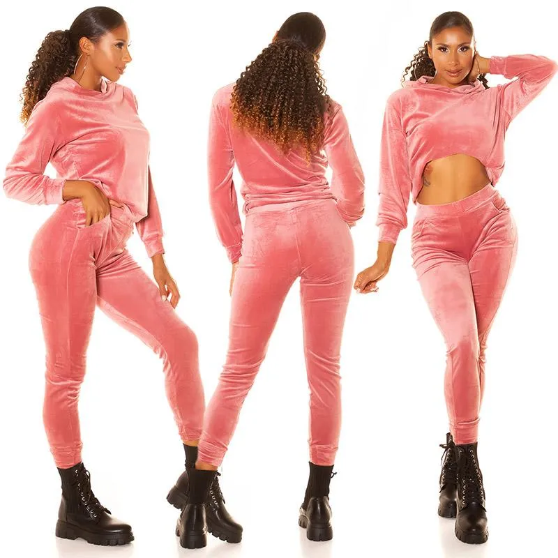Conjunto básico terciopelo sport rosa