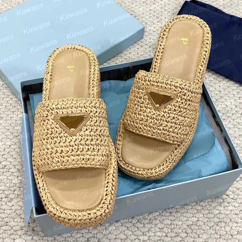 Designadores zapatillas de crochet plano de forma plana sandalias de playa mujeres mulas de lujo rafe grueso fondo verano slip o