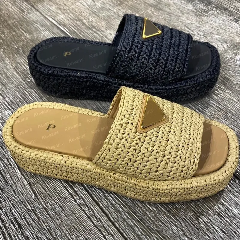 Designadores zapatillas de crochet plano de forma plana sandalias de playa mujeres mulas de lujo rafe grueso fondo verano slip o