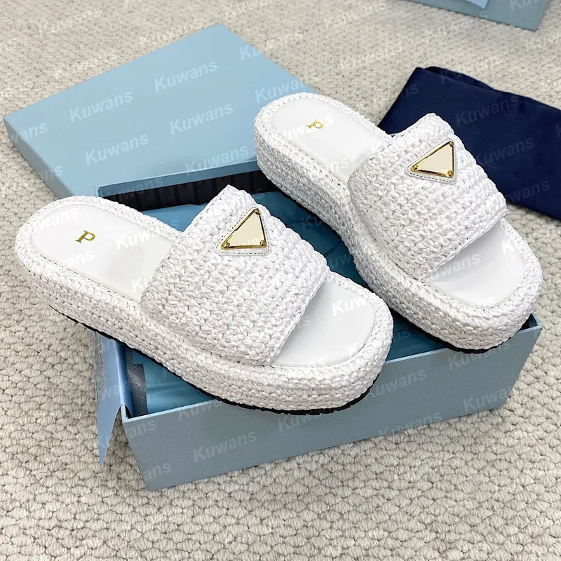 Designadores zapatillas de crochet plano de forma plana sandalias de playa mujeres mulas de lujo rafe grueso fondo verano slip o