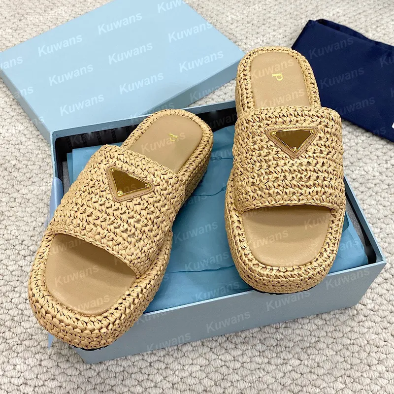 Designadores zapatillas de crochet plano de forma plana sandalias de playa mujeres mulas de lujo rafe grueso fondo verano slip o
