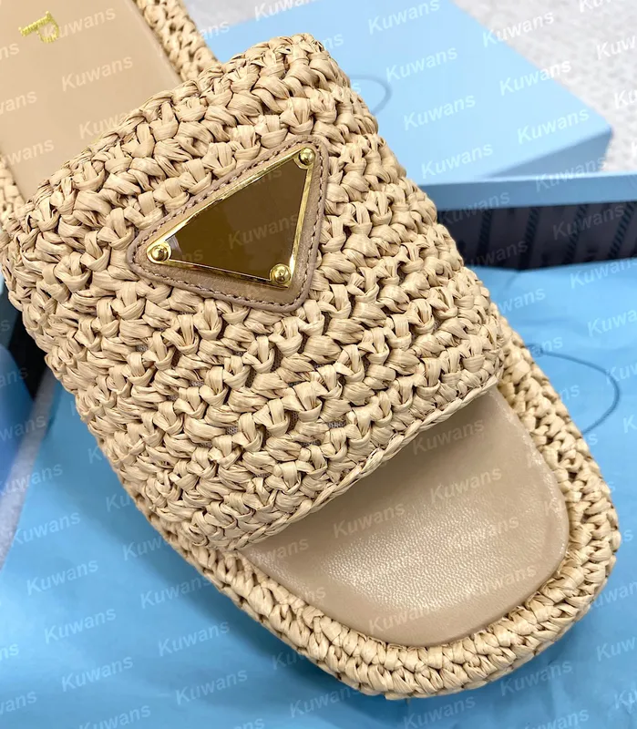 Designadores zapatillas de crochet plano de forma plana sandalias de playa mujeres mulas de lujo rafe grueso fondo verano slip o
