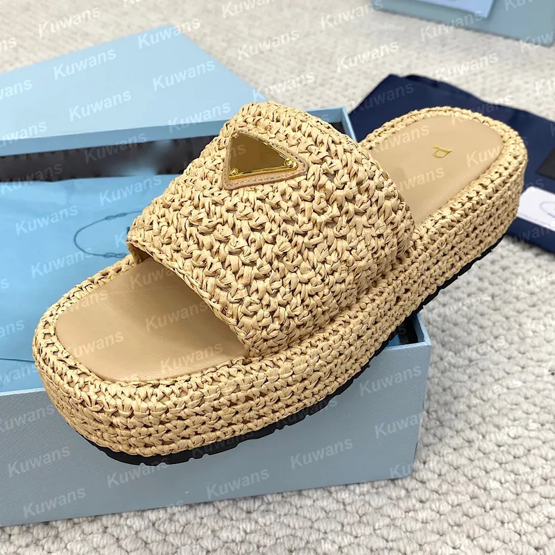 Designadores zapatillas de crochet plano de forma plana sandalias de playa mujeres mulas de lujo rafe grueso fondo verano slip o