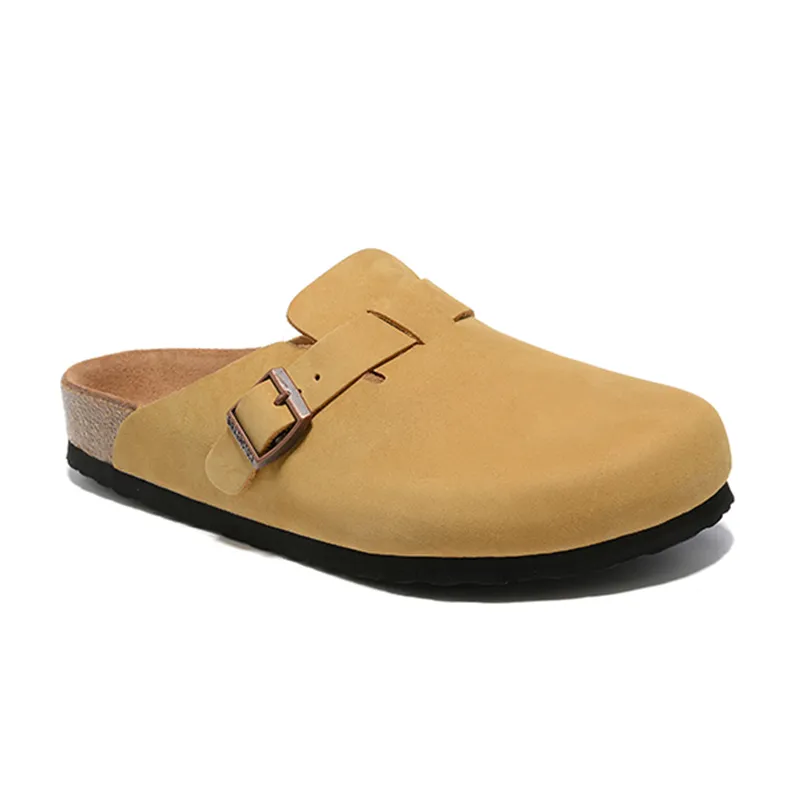 Nuevo diseñador Boston Summer Cork Flat Slippers Diseños de moda de cuero Sandalias de playa favoritas Zapatos casuales Corbas p