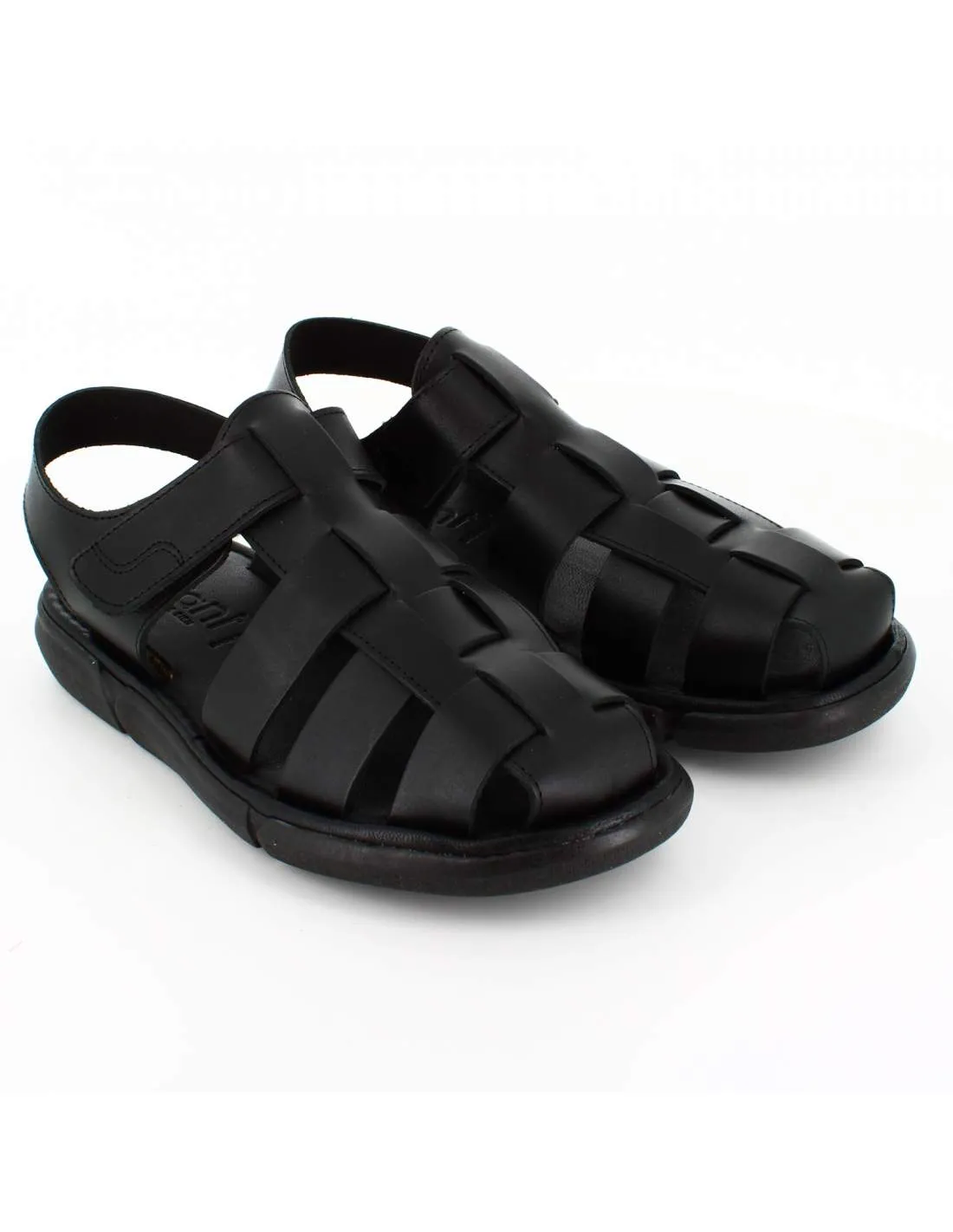 Sandalias Cangrejera Hombre Piel Vaquetilla Negra