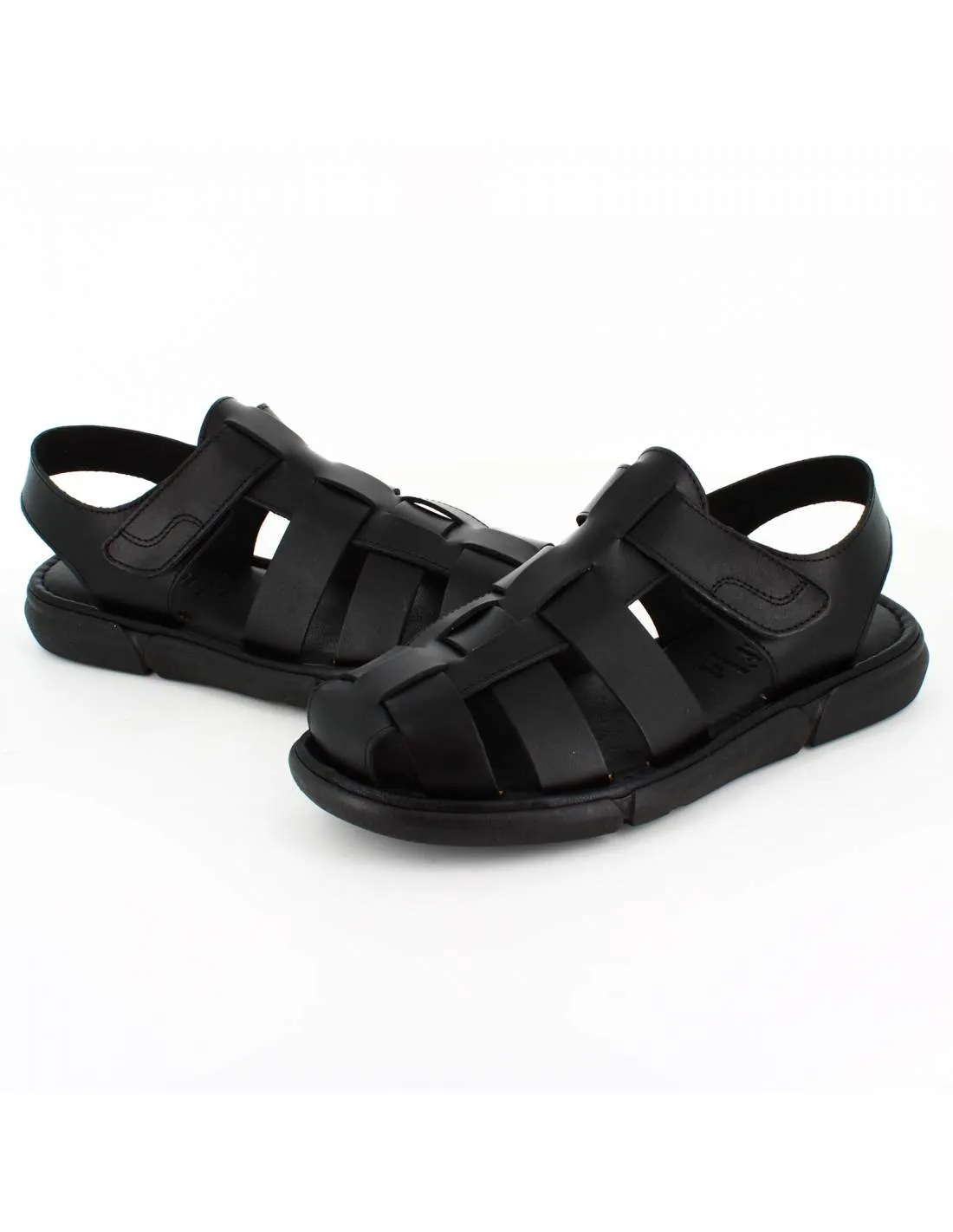 Sandalias Cangrejera Hombre Piel Vaquetilla Negra
