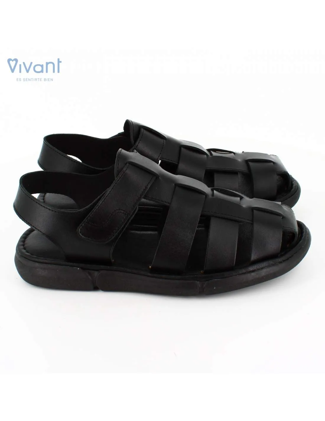 Sandalias Cangrejera Hombre Piel Vaquetilla Negra