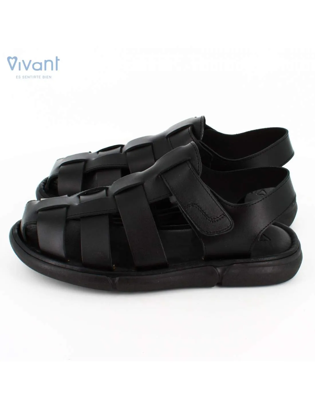 Sandalias Cangrejera Hombre Piel Vaquetilla Negra