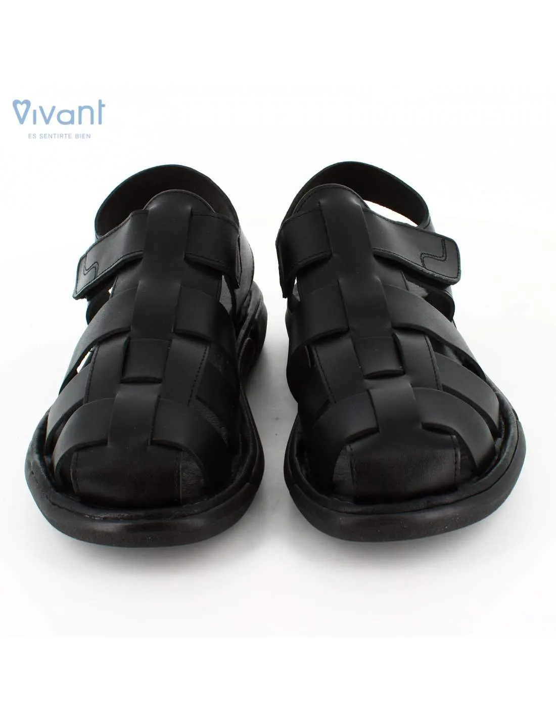 Sandalias Cangrejera Hombre Piel Vaquetilla Negra