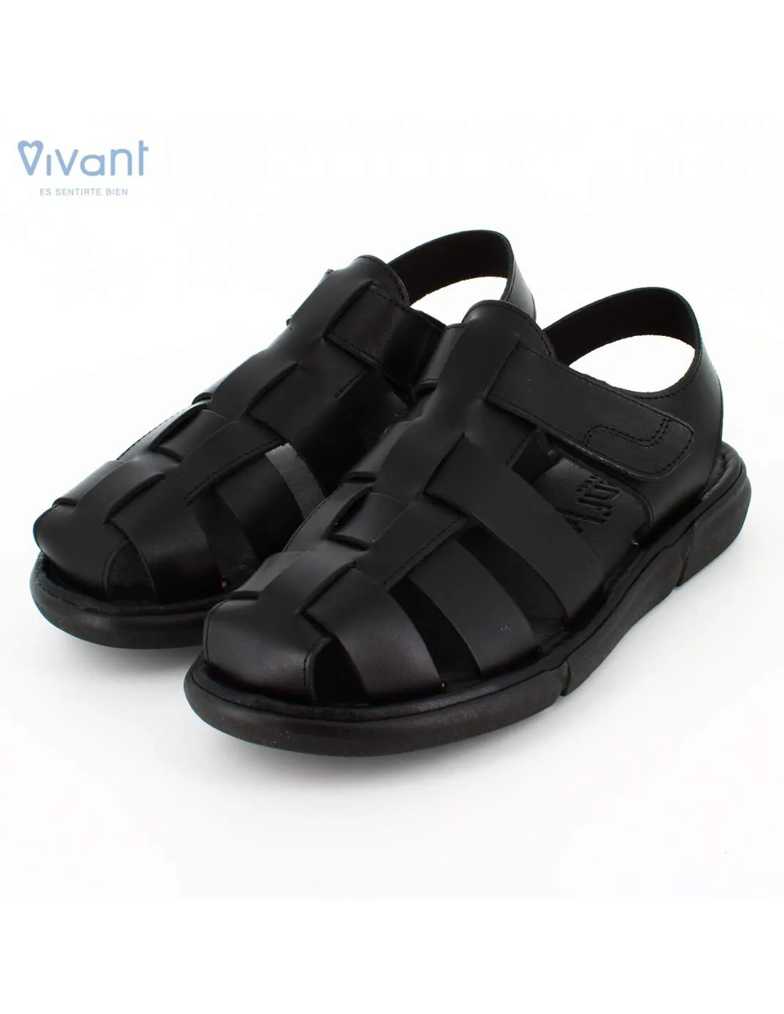 Sandalias Cangrejera Hombre Piel Vaquetilla Negra
