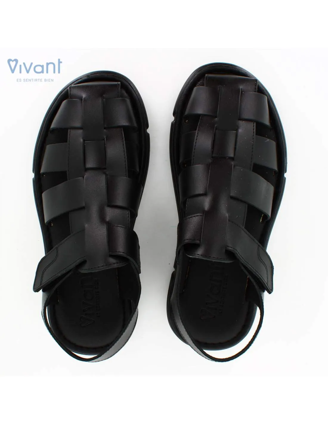 Sandalias Cangrejera Hombre Piel Vaquetilla Negra