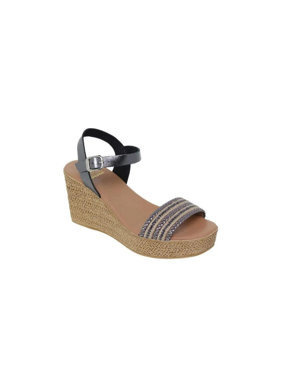 Sandalias Cuña Alta Piel Negro