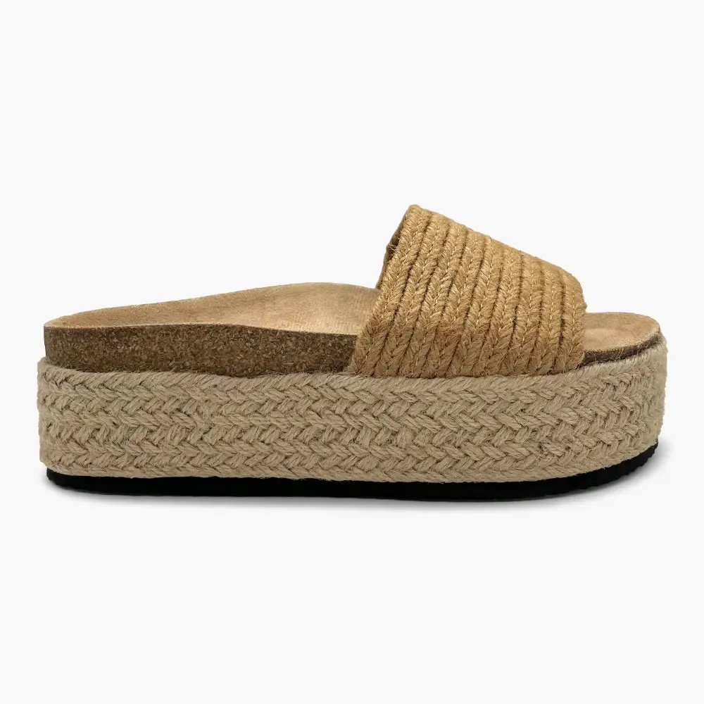 SOFA CAMEL  SANDALIAS DE ESPARTO CON PLATAFORMA PLANA