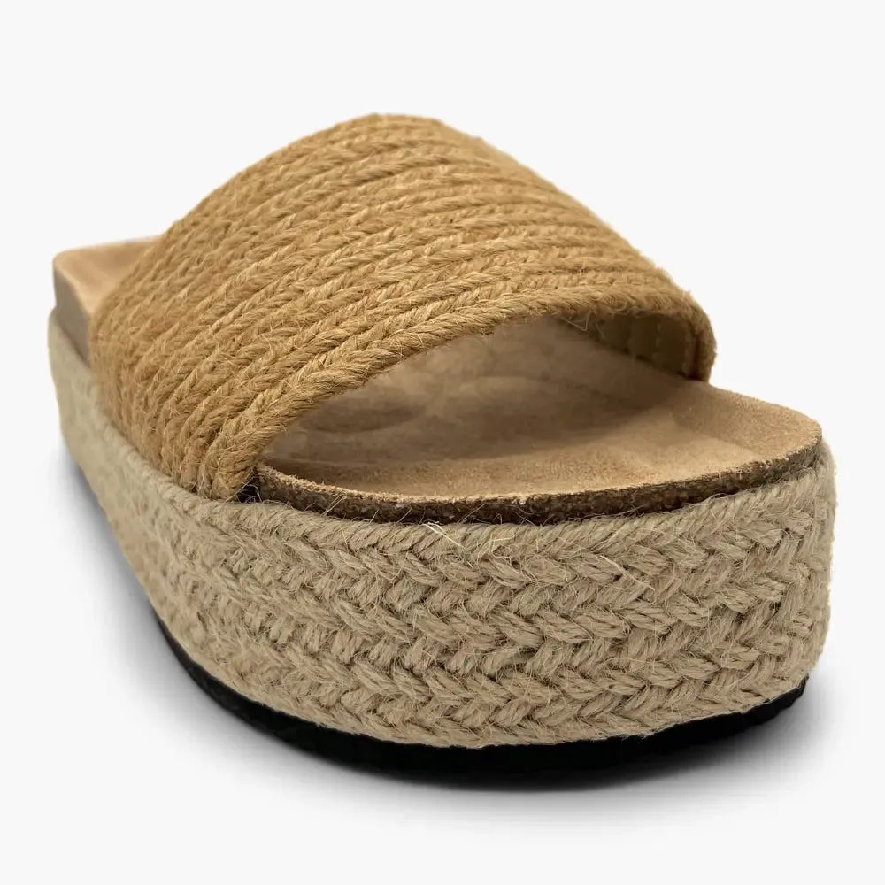 SOFA CAMEL  SANDALIAS DE ESPARTO CON PLATAFORMA PLANA