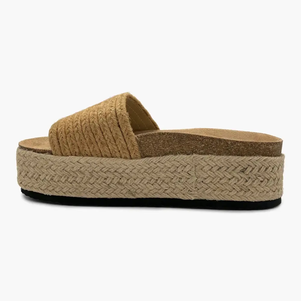 SOFA CAMEL  SANDALIAS DE ESPARTO CON PLATAFORMA PLANA
