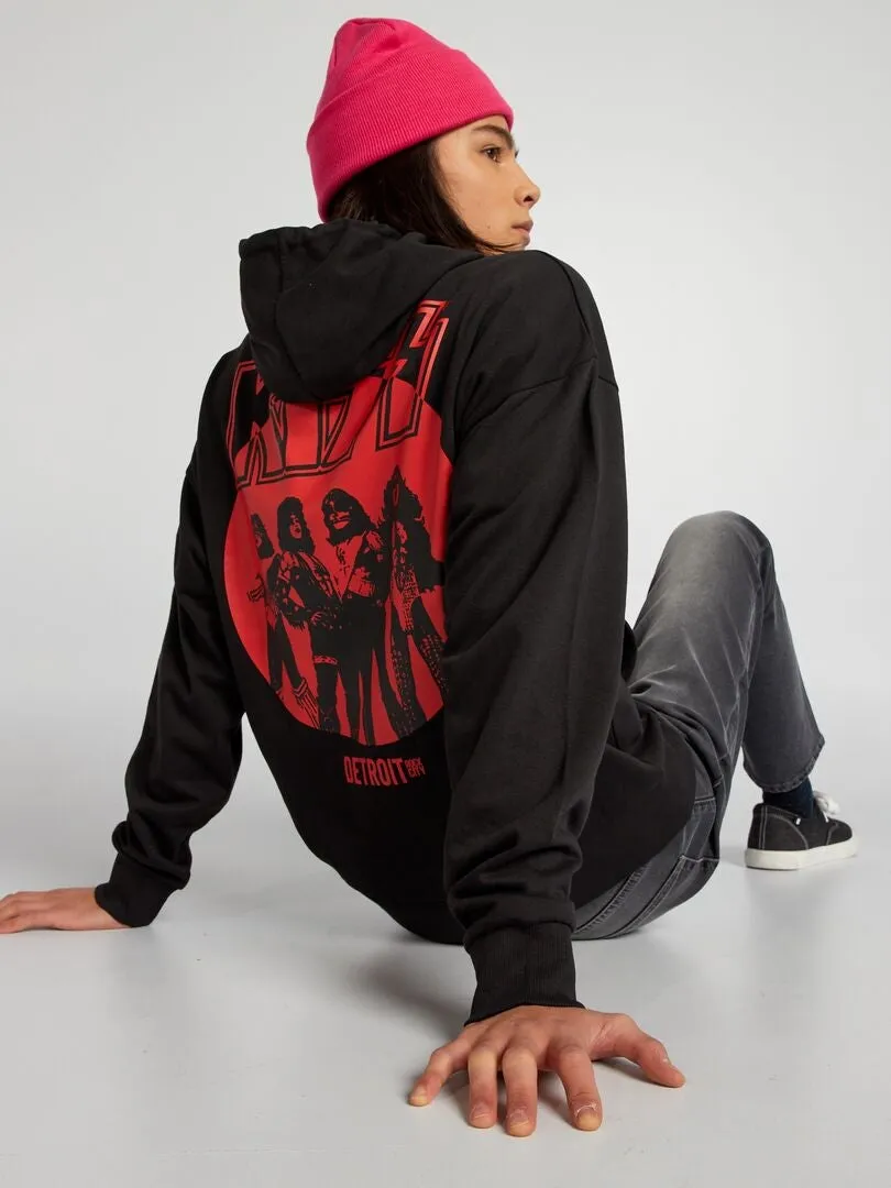 SUDADERA CON CAPUCHA 'KISS'  NEGRO