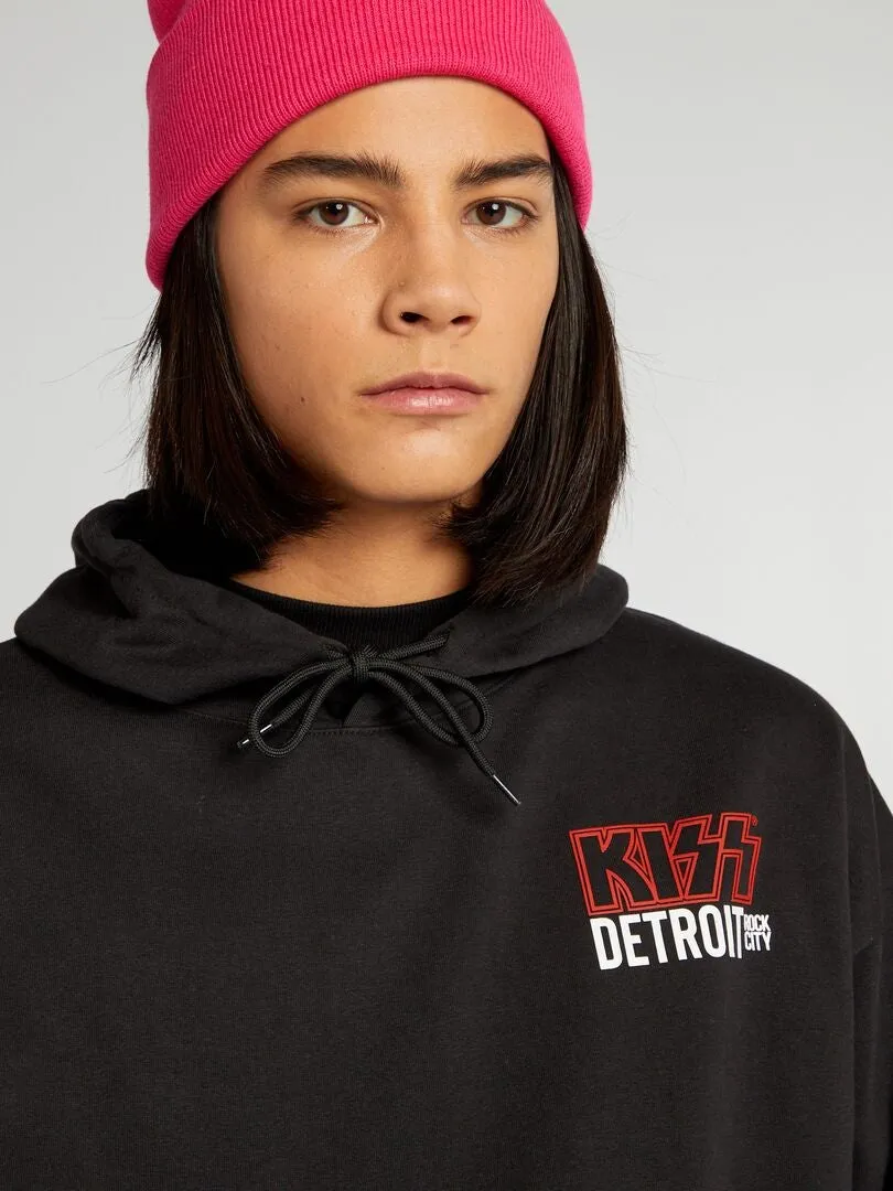 SUDADERA CON CAPUCHA 'KISS'  NEGRO