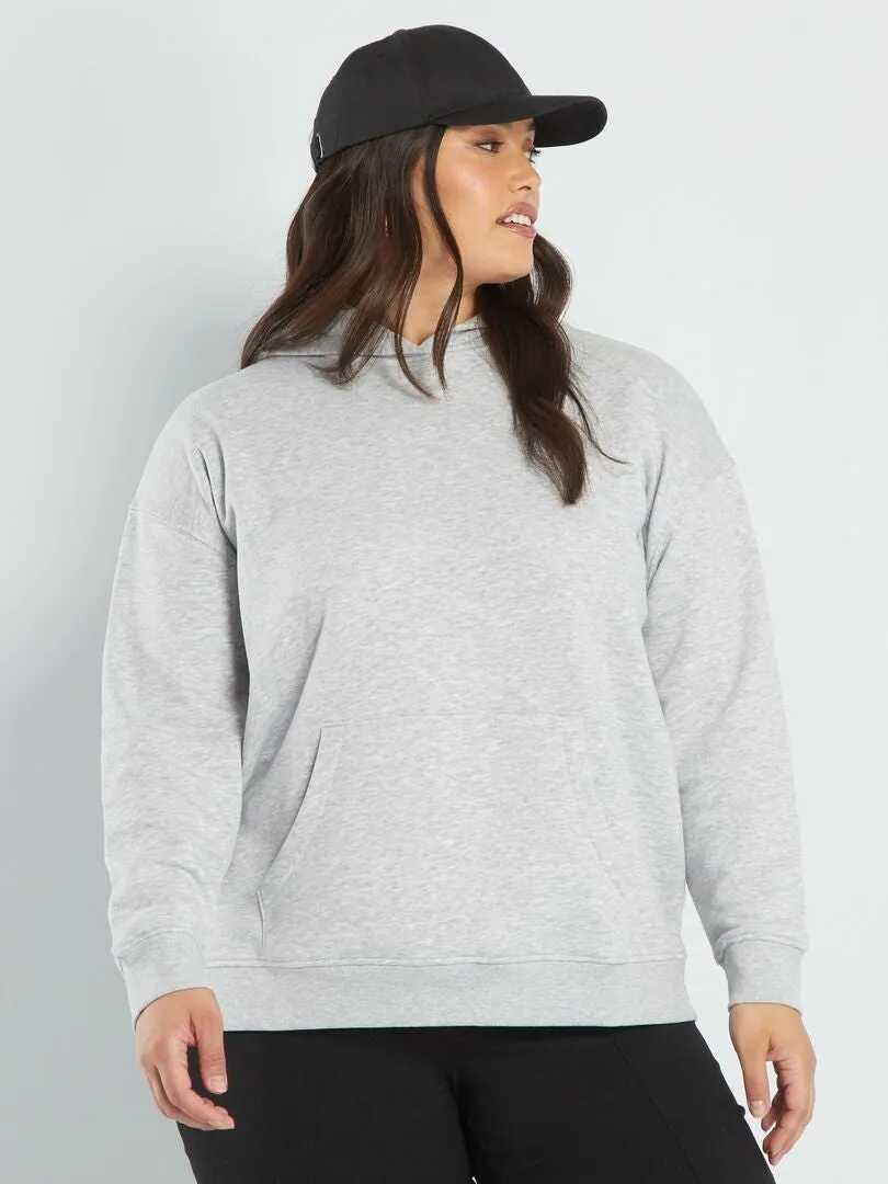 SUDADERA CON CAPUCHA Y BOLSILLO CANGURO  GRIS
