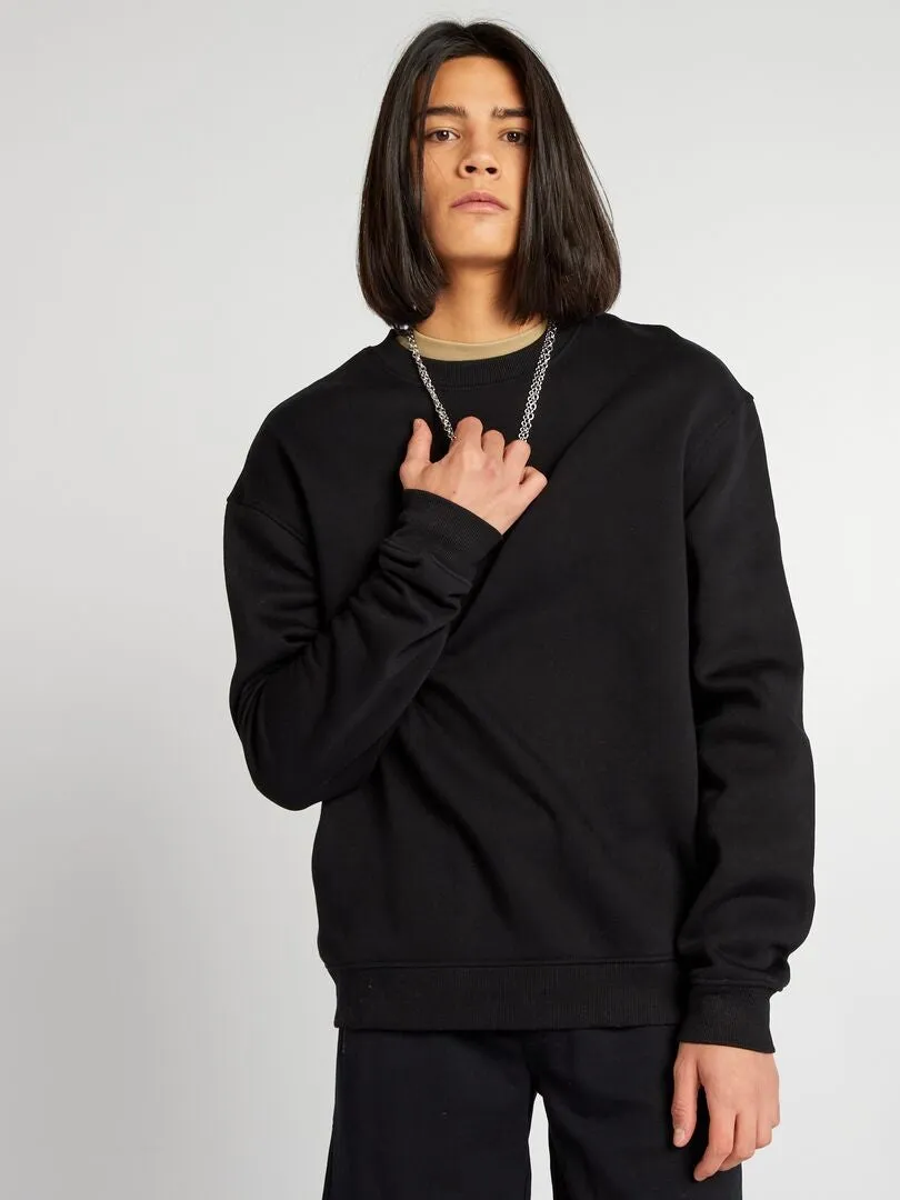 SUDADERA LISA CON CUELLO REDONDO  NEGRO