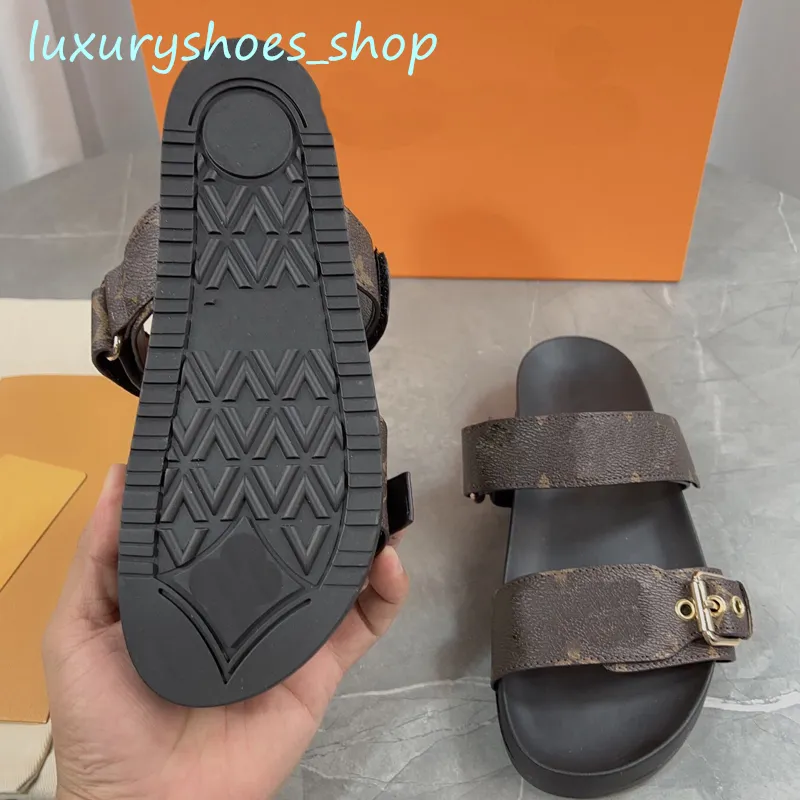 Zapatillas de diseñador clásicas Moda de lujo Unisex BOM DIA FLAT MULE Sandalias de playa de lona de verano Hebilla Suela gruesa
