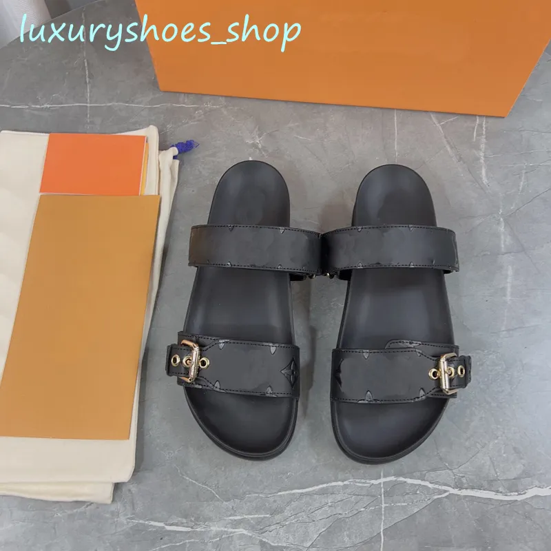 Zapatillas de diseñador clásicas Moda de lujo Unisex BOM DIA FLAT MULE Sandalias de playa de lona de verano Hebilla Suela gruesa