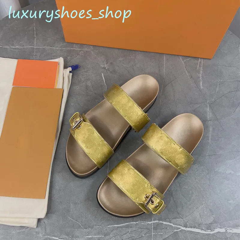 Zapatillas de diseñador clásicas Moda de lujo Unisex BOM DIA FLAT MULE Sandalias de playa de lona de verano Hebilla Suela gruesa