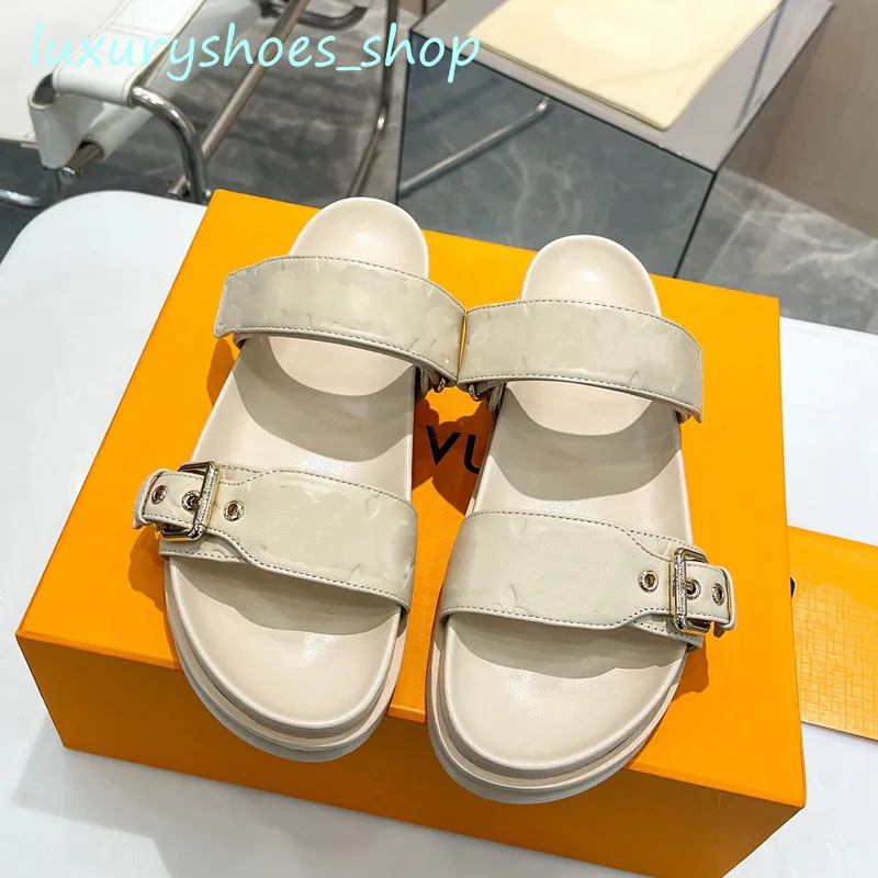 Zapatillas de diseñador clásicas Moda de lujo Unisex BOM DIA FLAT MULE Sandalias de playa de lona de verano Hebilla Suela gruesa