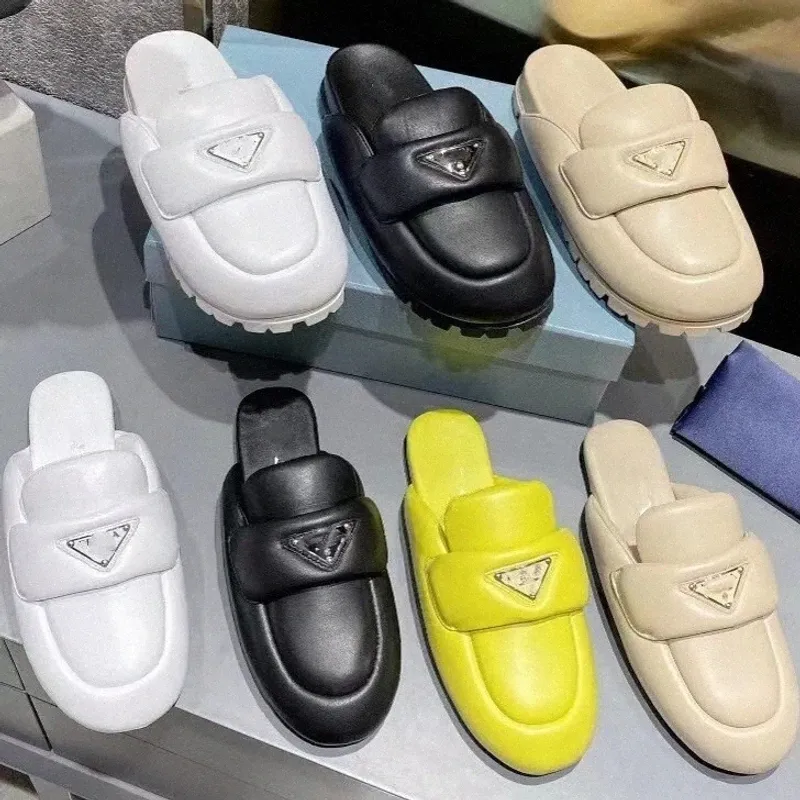 Zapatillas de diseño de cuero nappa suave acolchada sandalias de cuero de cuero femenino 100% reales piel de cuero de piel de ov