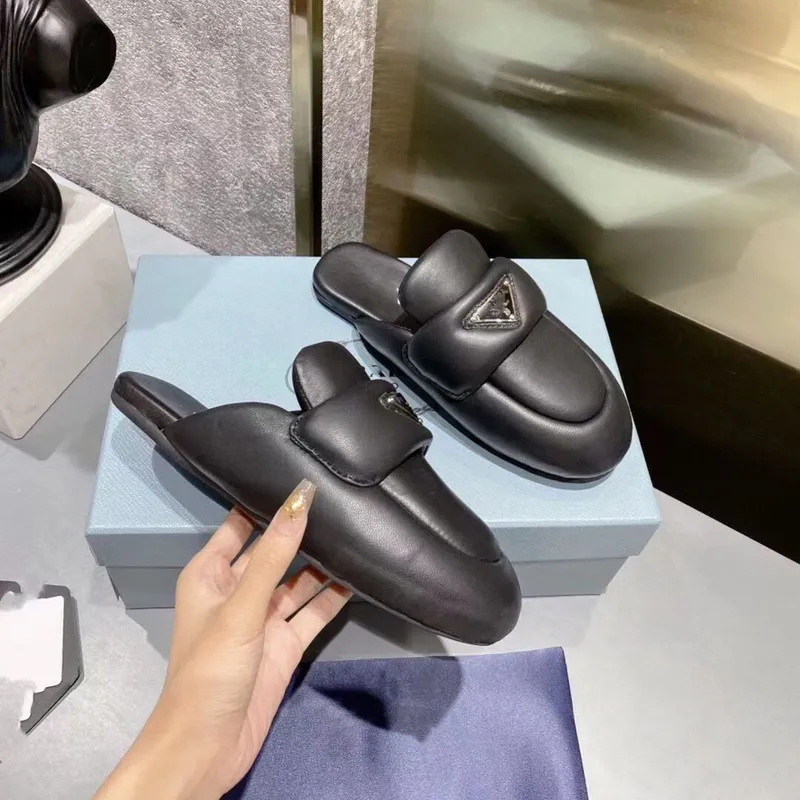 Zapatillas de diseño de cuero nappa suave acolchada sandalias de cuero de cuero femenino 100% reales piel de cuero de piel de ov