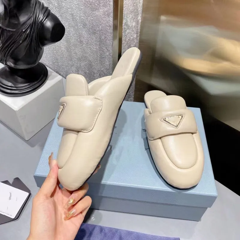 Zapatillas de diseño de cuero nappa suave acolchada sandalias de cuero de cuero femenino 100% reales piel de cuero de piel de ov