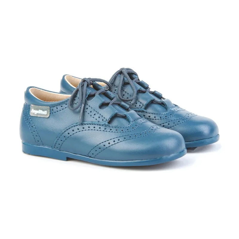 Zapatos Inglesitos Colegiales Infantil Niño Niña Piel Cordones 505 Azul, de Angelitos