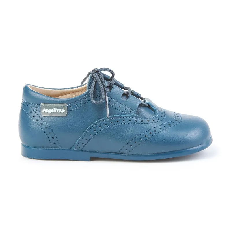 Zapatos Inglesitos Colegiales Infantil Niño Niña Piel Cordones 505 Azul, de Angelitos